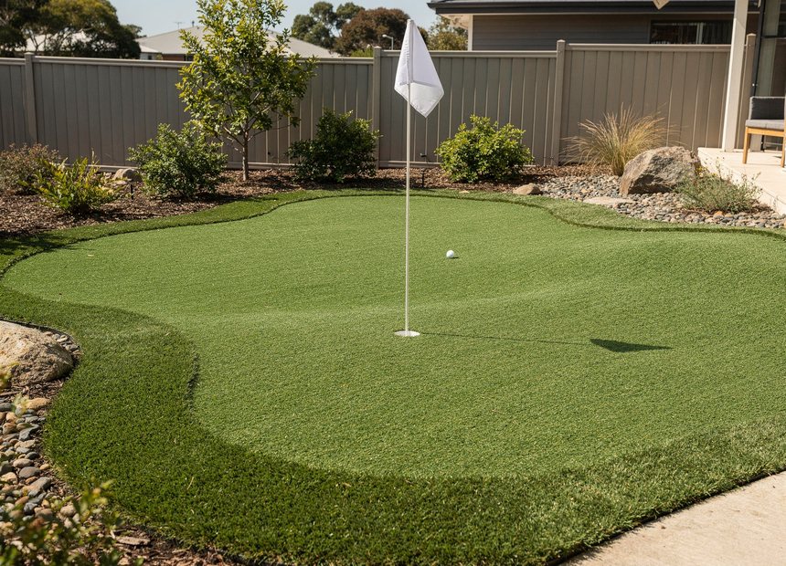 Backyard artificial putting green in Waxhaw, NC